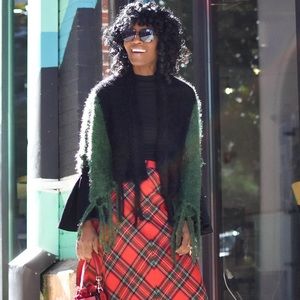 Alberto Makali Women's Green & Black Faux Fur Blocked Sweater Size Medium